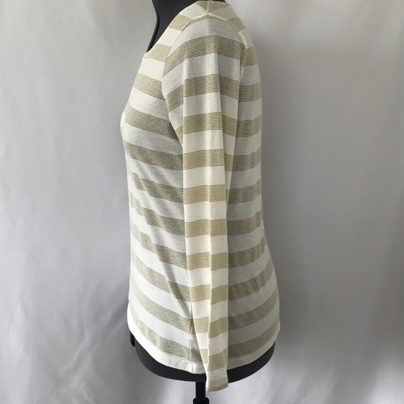 *4/$20* Kim Rogers Cream & Gold Stripe Blouse Top - Picture 2 of 6